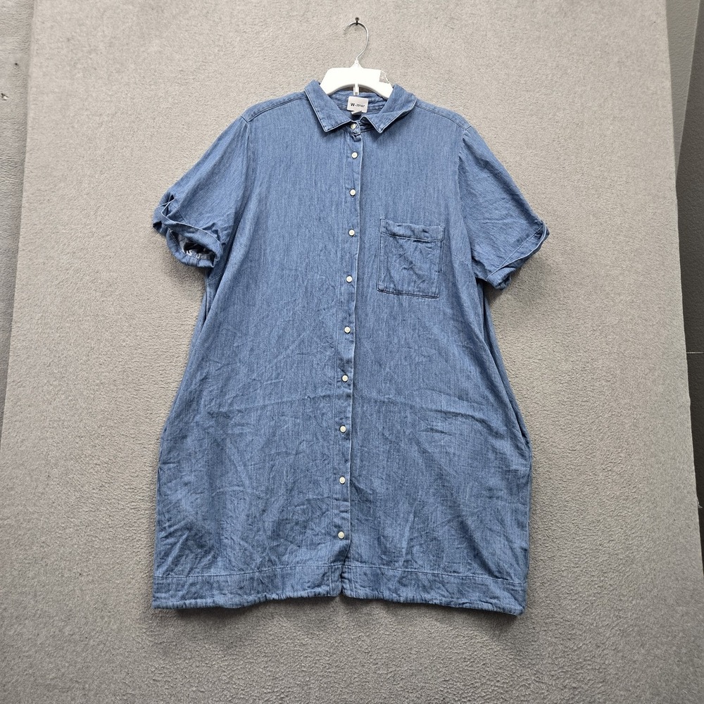 Old Navy Women Dress XL Blue Mini Shirt Chambray Button Up Short Sleeve Collar